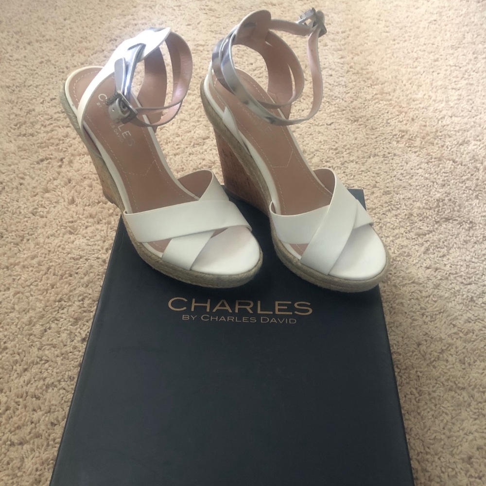 Charles by Charles Jordan White Wedge Sandal